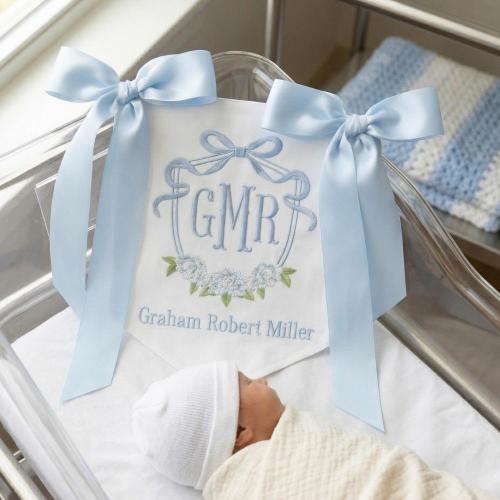 Custom Baby Banner, Welcome Banner with Floral crest, Bows Baby Banner, Hospital Door Sign, Baby Shower Gifts, Newborn Gifts