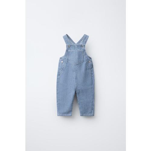 STRIPED TWILL LONG OVERALLS - Blue | ZARA United States