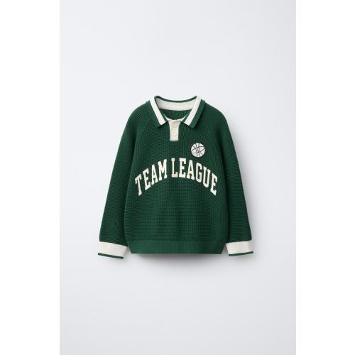 TEXT PRINT WAFFLE KNIT POLO SHIRT - Mid-green | ZARA United States - 3 YEARS