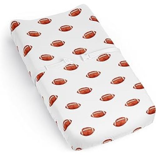 Sweet Jojo Designs Brown and White Football Boy Baby Changing Pad Cover Sheet – Infant Newborn Diaper Table Change Mat Cover - for The Vintage Foot Ball Sports Themed Footballs Collection