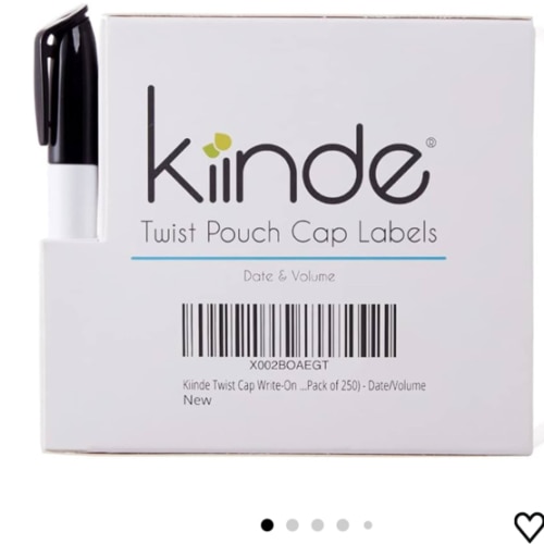 Kiinde Twist Cap Single-Use Write-On Labels for Breast Milk and Baby Food Storage Pouches (Pack of 250) - Includes Label Dispenser with Marker and Marker Holder - Date/Volume