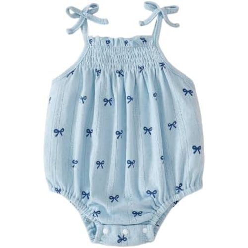 ROMPERINBOX Baby Girl Bodysuit Cotton Spaghetti Strap Sleeveless Onsies Summer Infant Camisole Romper 0-24 Months
