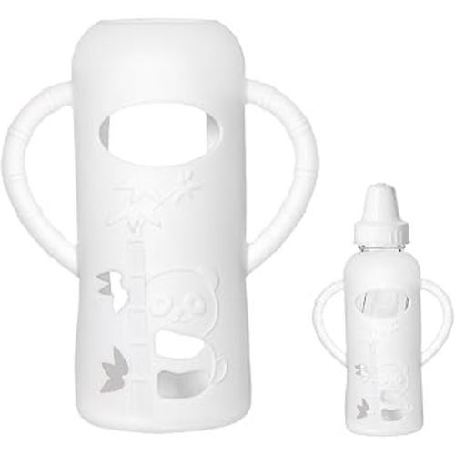 Silicone Sleeve Compatible with Evenflo 8oz Glass Bottle, Baby Bottle Silicone Sleeve with Antislip Handle and Thermal Insulation, White