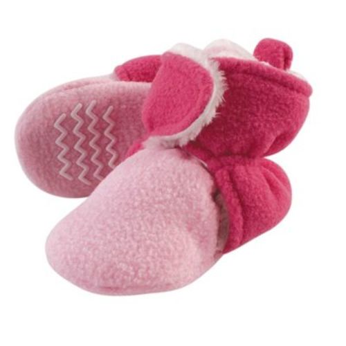 Hudson Baby Infant and Toddler Girl Cozy Fleece and Faux Shearling Booties, Light Pink Dark Pink, 6-12 Months