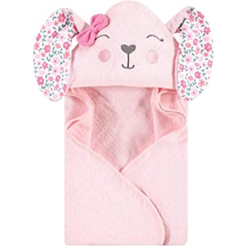 Hudson Baby Unisex Baby Cotton Animal Face Hooded Towel, Floral Bunny, One Size