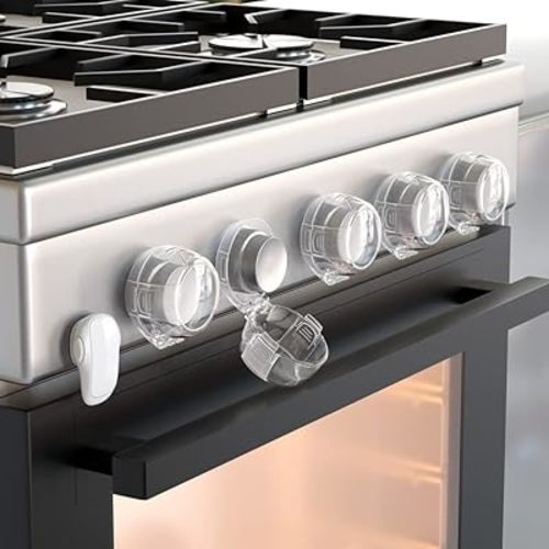 SAFELON (5+1) Pcs Baby Safety Stove Gas Knob Covers & Childproof Oven Lock, Kitchen Safety Stove Locks for Babies & Toddlers (White)