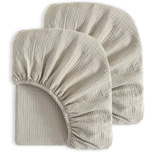 NTBAY 2 Pack Muslin Cotton Crib Sheets, Soft and Breathable Double Layer 28x52 Baby Crib Sheets for Standard Crib and Toddler Mattresses, Boys, Girls, Unisex, Khaki, 28x52 Inches