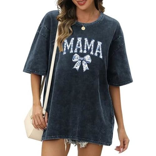 Breastfeeding Shirts for Women Zipper Nursing Shirt Cute Maternity Tops Mama Bow Tshirt Oversized Acid Wash T Shirts