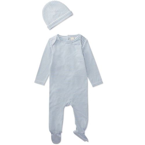 MiniMoi Striped Shoulder Flap Footie Set Ice Blue 6 Months