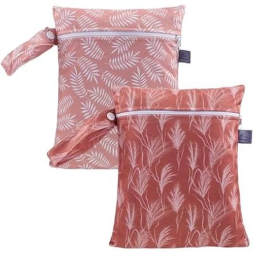 2pcs Waterproof Cloth Diaper GG Wet Dry Bags Travel, Beach, Pool, Daycare & More Ideal for Baby Essentials, Yoga, Gym, Wet Clothes (Graphic Print, Pink Light Chestnut Nature Plants)