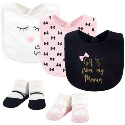 Little Treasure Baby Girls Cotton Bib and Sock Set 5pk, Mama, One Size