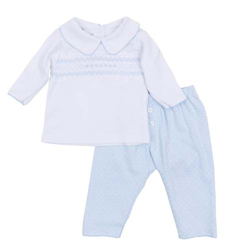 Luca's Classics Smocked 2pc Pant Set - Light Blue