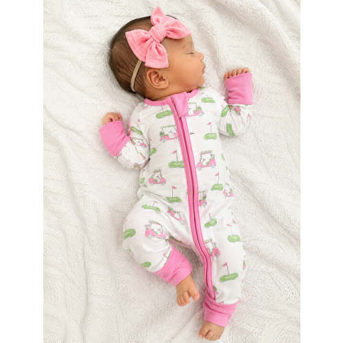 2-Way Zip Romper, Golf Carts Pink