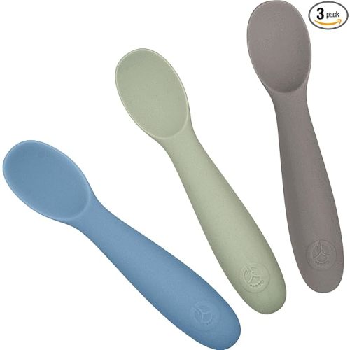 Baby Spoons for Self Feeding 6 Months +, Soft & Durable Silicone Utensils for Sensitive Gums & Teeth, Easy Grip Handles & Shorter Length for Little Hands, 3 Pack + Carrying Case