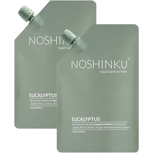Noshinku Pocket Hand Sanitizer Spray Refill Pouch, Natural Moisturizing Hand Sanitizer Refill With 70% Sugarcane-Derived Alcohol, 200 mL (3.40 Fl Oz (Pack of 2), Eucalyptus)