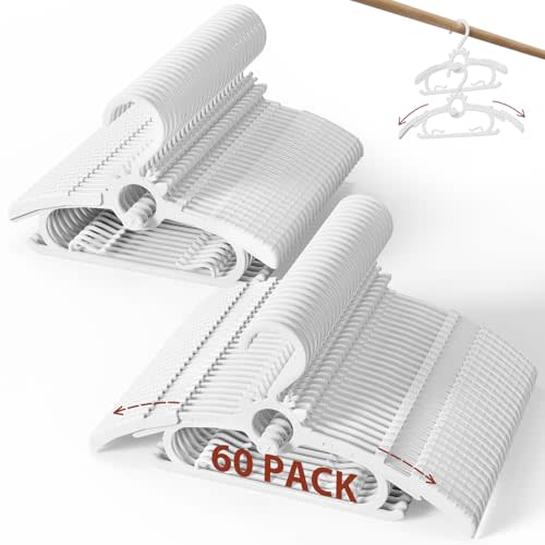 Toddler Hangers 60PCS, 11"-14" Extendable and Stackable Baby Hangers, 45g Ultra-Thick Space Saving Non-Slip Plastic Hanger for Infant, Kids and Nursery Closet, White