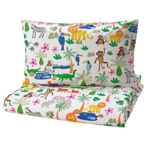 NATTHÄGER Duvet cover and pillowcase(s) - multicolor/jungle Twin