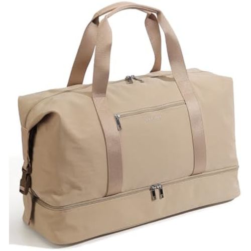 Oeihuivt Weekender Bags for Women - 21 Inch Large Travel Duffel Bag 2-Piece Set with Shoe Compartment, Heavy-Duty Canvas Leather Carry On Overnight Tote