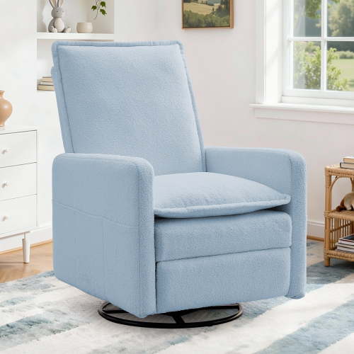 Korser Manual Swivel Rocker Recliner Chair with Side Pockets Nursery Glider Recliner for Living Room, Nursery, Blue