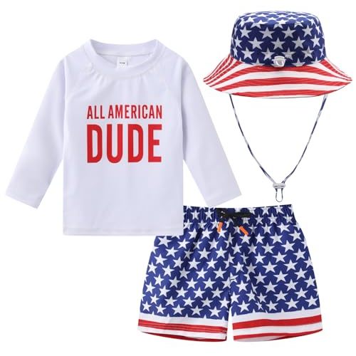 Toddlers Baby Boys' 3-Piece Swimsuit Trunk Rashguard Set and Sun Hat Swimwear Bathing Suit UPF 50+
