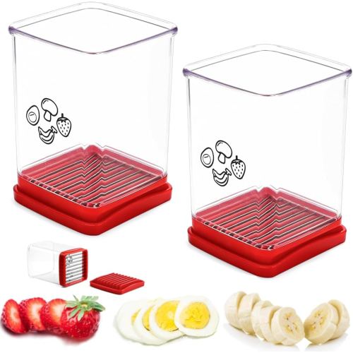 2-Pcs Cup Slicer, Stainless Steel Fruit and Vegetable Slicer Cup, Speed Fruit Slicer with Push Plate, Banana Slicer, Strawberry Slicer, Egg Slicer, Quickly Making Fruit Vegetable Salad
