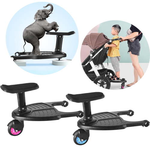 PPgejGEK Universal Stroller Buggy Board Step Platform for Kids up to 25kg 35x26cm 13.8x10.2in Wheeled Attachment for Pushchairs No Tools Needed Adjustable Position