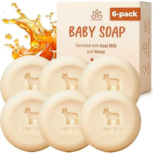 Relaxcation Organic Baby Soap Bars with Goat Milk and Honey - Naturally Cold Processed from Organic Ingredients - Handmade in USA Ideal fro Newborns, babys, Kids and Adults (Pack of 6)