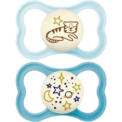 MAM Supreme Night Baby Pacifier, for Sensitive Skin, Patented Nipple, 2 Pack, 6-16 Months, Boy