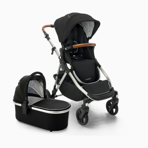 Mockingbird Single-to-Double Stroller 2.0 and Bassinet Bundle - Black/Watercolor Canopy With Penny Leather