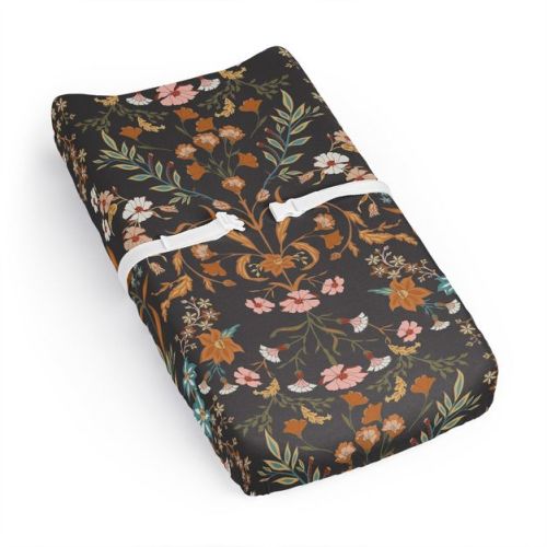 Sweet Jojo Designs Girl Changing Pad Sheet Boho Floral Wildflower Orange Black and Blue