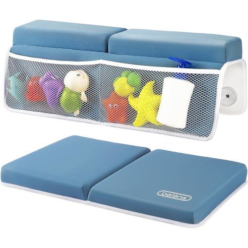 beiens Bath Kneeler and Elbow Rest Pad Set - 1.5'' Comfortable Thick Baby Bath Kneeler Pads, Quick Dry Soft Kneeling Pad for Baby Bath Time, Non-Slip Knee& Arm Support Bathtub Mat with Toys Organizer