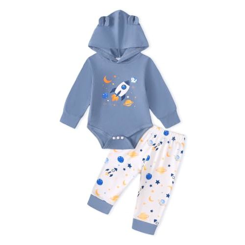 NZRVAWS Baby Boy Clothes Newborn Outfit Infant Sweatshirt Fall Winter Long Sleeves Hoodie Top Pant Set 2PCS 0-18 Months