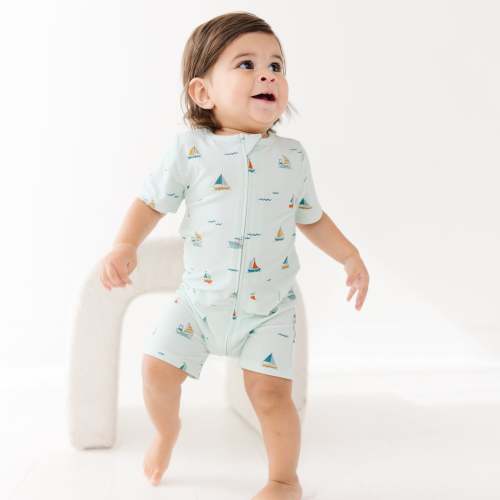 Nautical Boats Small Ribbed Summer Zip Romper