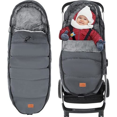 Zooawa Warm Bunting Bag Universal, Waterproof Baby Stroller Sleeping Bag for Cold Weather, Stroller Toddler Footmuff, Extra Thick, Fits 6-36 Months Baby, Gray