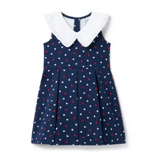 Girl Maritime Navy Heart The All Heart Collared Dress by Janie and Jack
