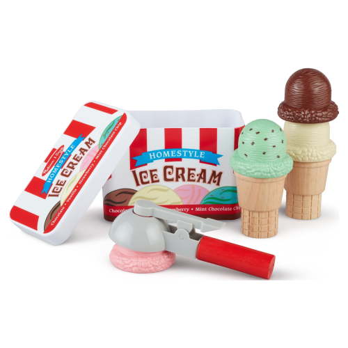 Free Shipping! Melissa & Doug Magnetic Ice Cream Play Set with 4 Scoops Wooden Cones Storage for Toddlers