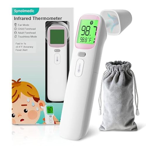 Ear Thermometer for Kids - Baby Forehead Pink Thermometer FSA-HSA,Digital Infrared Thermometers for Adults,Accurate No Touch Termometro with Fever Alarm & Mute Mode,40 Memories(Pink 1 Pack)