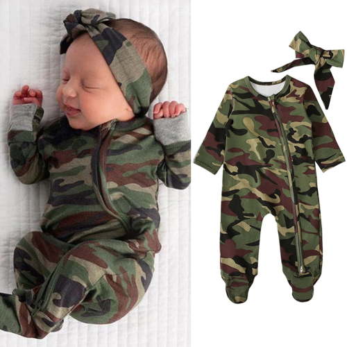 Actoyo Newborn Baby Girl Footed Romper Camouflage Jumpsuit Bodysuit Clothes Outfit