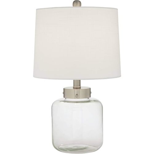 360 Lighting Coastal Accent Table Lamp Fillable 20.5" High Clear Glass Sea Shells Off White Linen Fabric Drum Shade for Living Room Bedroom Beach House Bedside Nightstand Home