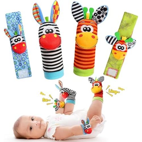Baby Toys 0-6 6-12 Months, Baby Wrist Rattle Socks and Foot Finder Set