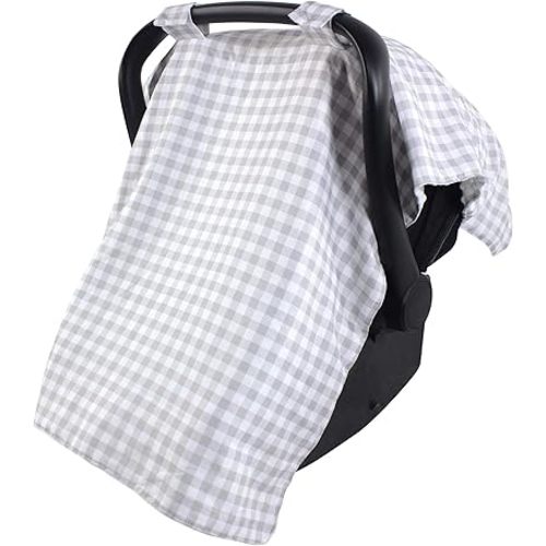 Hudson Baby Unisex Baby Reversible Car Seat and Stroller Canopy, Gray Gingham, One Size