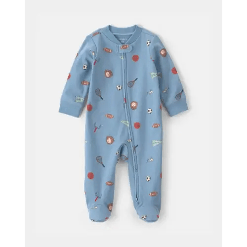 Baby Boy Sports 100% Cotton 2-Way Zip Sleep & Play Pajamas - Blue | Carter's