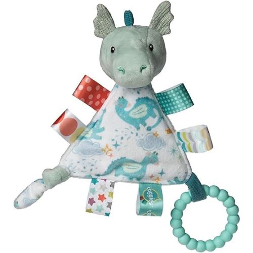 Taggies Teething Toys Baby Rattle Portable Triangle Activity Toy with Sensory Tags, 6-Inches, Drax Dragon