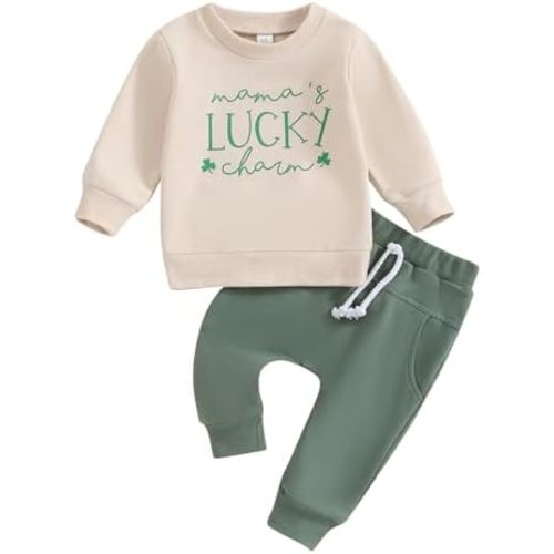 GOOCHEER Toddler Baby Boy Valentine 's Day Outfit Long Sleeve Sweatshirt Crewneck Pullover Tops Shirts and Jogger Pants Set