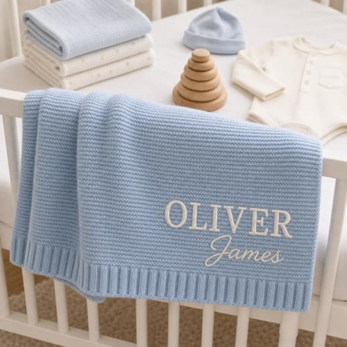 Personalized Organic Cotton Knit Baby Blanket,Newborn Gift For baby,Embroidered Name Keepsake, First Birthday Gift,Baby Shower Gift