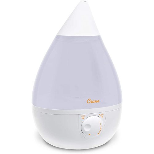 Crane White Drop Ultrasonic Cool Mist Teardrop Humidifier, 1 Gallon Tank, Baby Humidifier for Nursery, Bedroom, Plants, Office, Adjustable Mist Levels