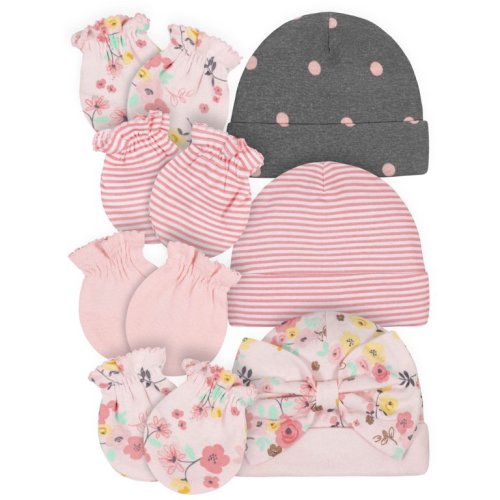 Gerber Baby Girl Caps & No Scratch Mittens Bundle, 7-Piece (Newborn-0/3M) - Gerber Baby Girl Caps & No Scratch Mittens Bundle, 7-Piece (Newborn-0/3M)