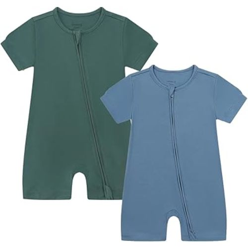 JunNeng Baby 2 Pack Rayon of Bamboo Romper Sleeper 2 Way Zipper Short Sleeve Jumpsuit Zipper Footless One-piece
