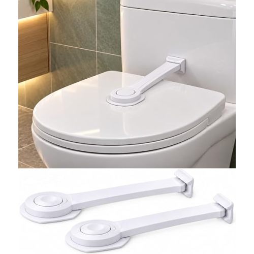 2 Pack Toilet Locks Baby Proof - Easy to Use, Durable, Low Profile Design | Fits Most Toilets, 3M Adhesive, Easy Installation, Upgraded Toilet Seat & Lid Locks, Ideal Toilet Safety Product