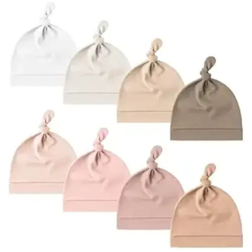 Konssy 8 Pack Baby Newborn Hats, Beanie Hat for Infant Girl Boy 0-6 Months | Knot Sleepy Baby Hats, Buttery Soft & Stretchy Fabric, Preemie & Newborn Hospital Hat, for All Season, (Camel)